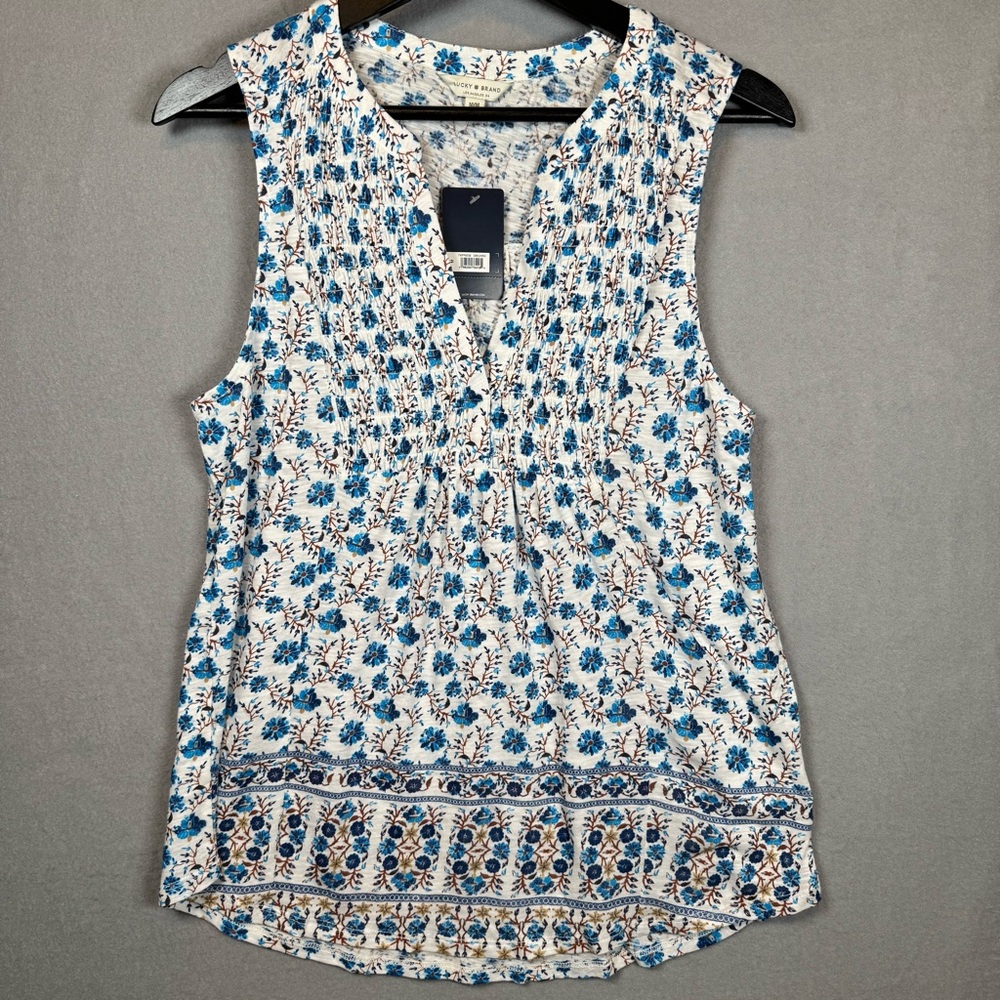 Lucky Brand Blue and White Floral Blouse - Size XS